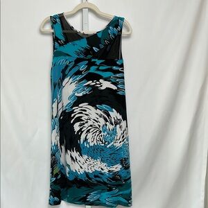 Nicole Miller Women’s Size Large Abstract Teal and Black Sleeveless Sheer Dress